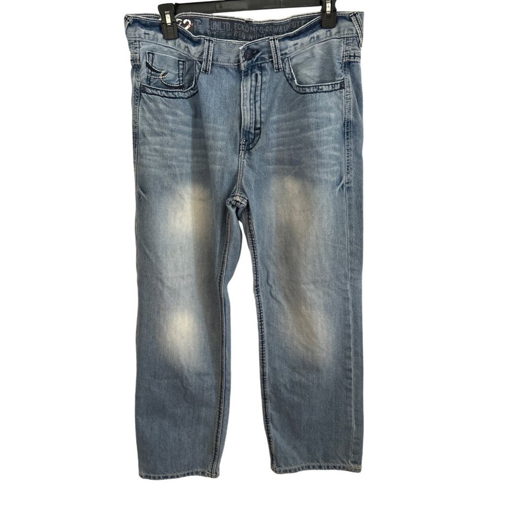 Ecko Unltd Mens Jeans Size W38 L30 Blue Lightly Distressed Denim 100% Cotton